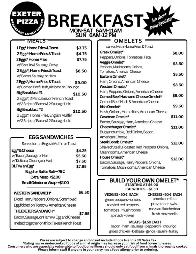 Exeter Town Pizza Inc Menu 1