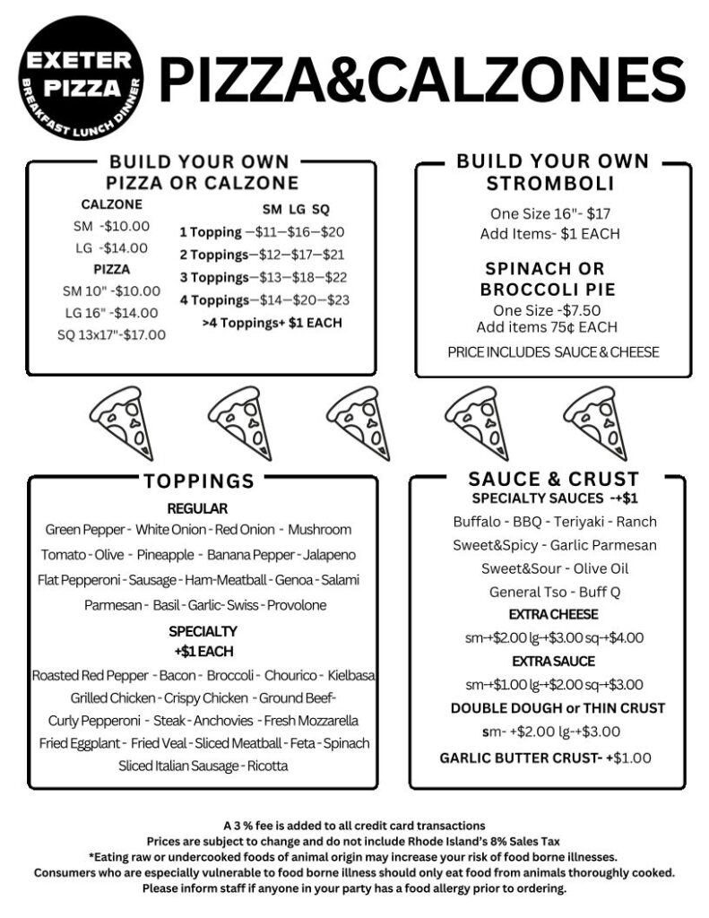 Exeter Town Pizza Inc Menu 2