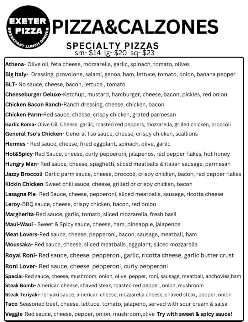 Exeter Town Pizza Inc Menu 5